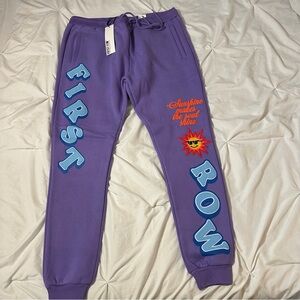First Row Purple Joggers with Blue and Orange Accents